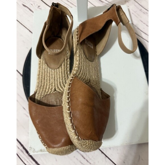 Eileen Fisher Womens Lala Espadrille Flat Size 7 Brown Leather Ankle Strap - Picture 9 of 10